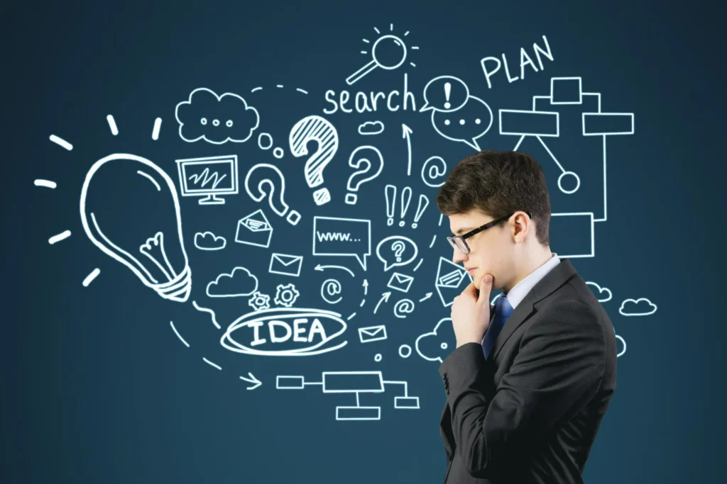 Gestor pensando em ideias para vencer desafios do empreendedorismo
